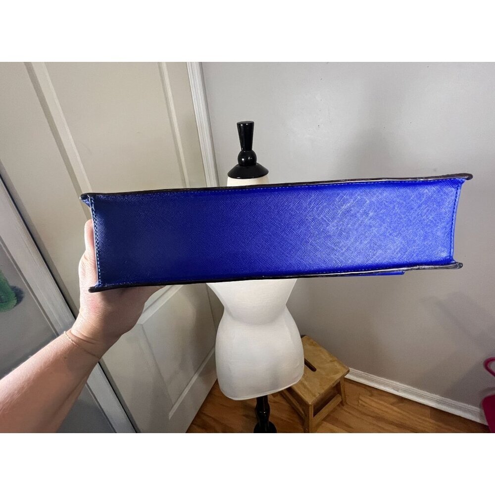 Henri Bendel Saffiano Leather Rivington Royal Blue Tote Pebbled Luxury Preppy - Picture 7 of 16